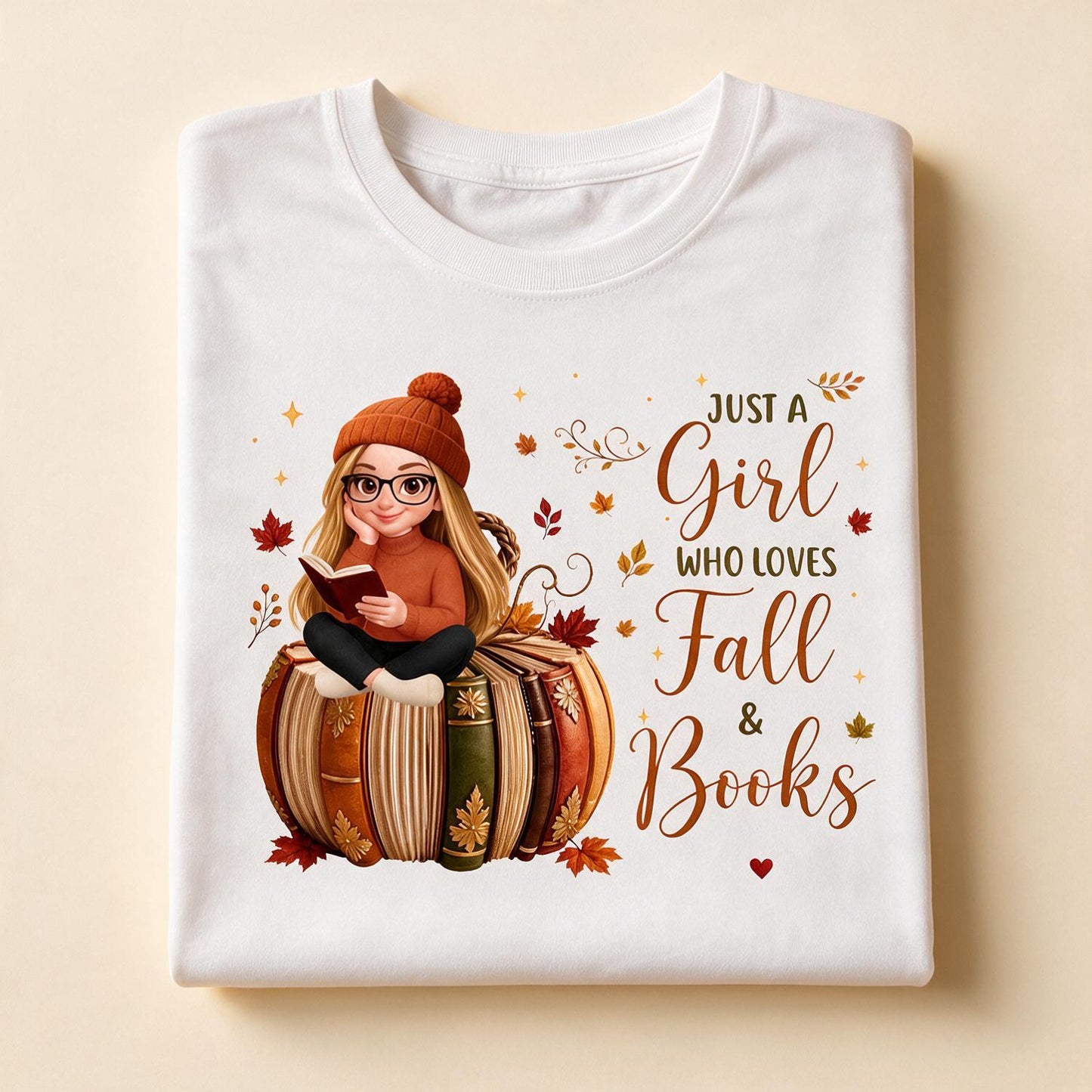 Just A Girl Who Loves Fall & Books Personalized Shirt - Book Pumpkin Girl Reading Fall Gift For Book Lovers