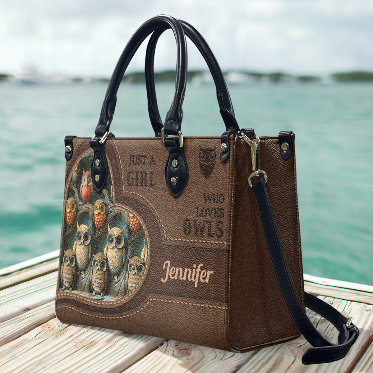Einfach ein Mädchen, das Eulen liebt – personalisierte Eulen-Lederhandtasche