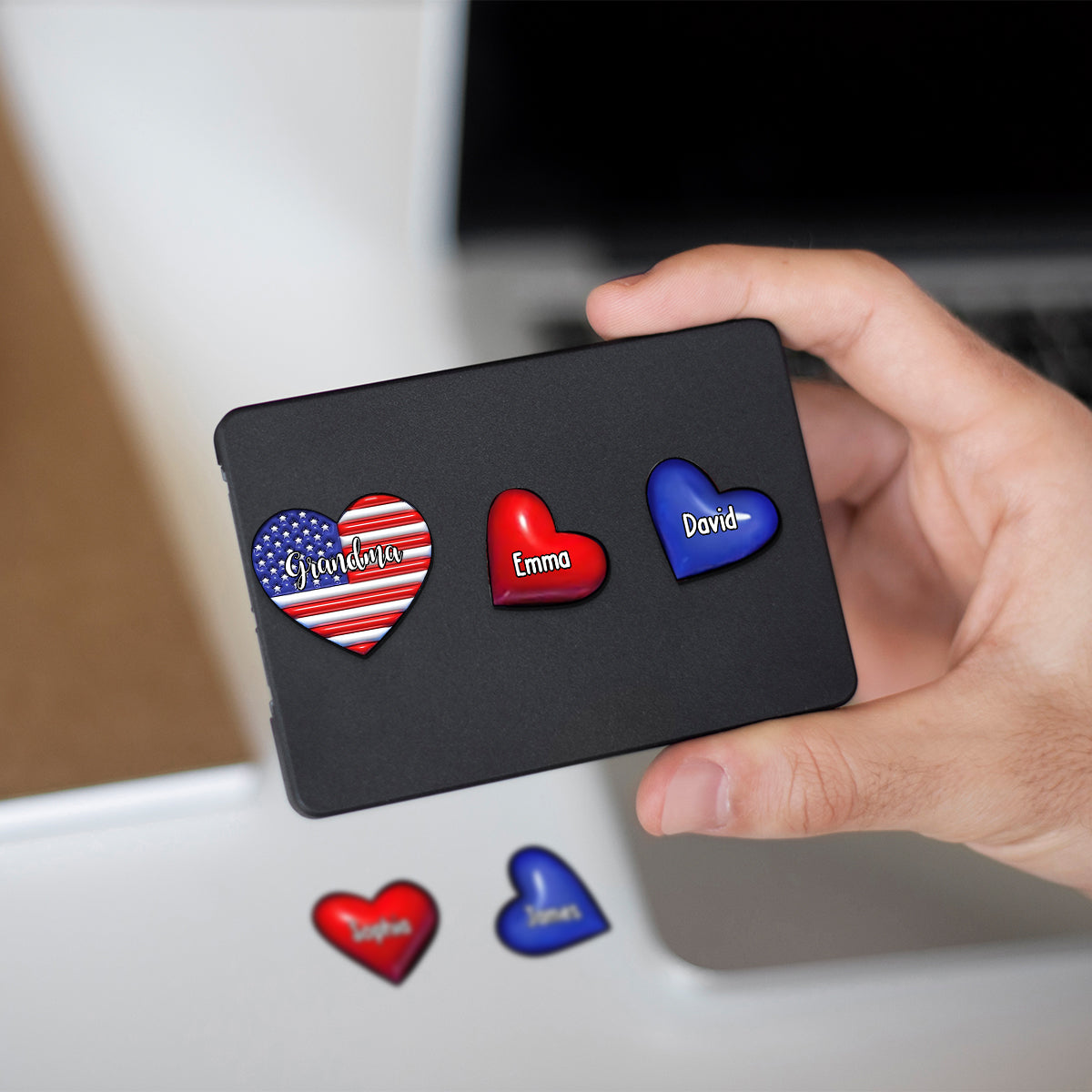 Oma & Enkelkinder Puffherz-Fähnchen – Personalisierter Oma-Magnet