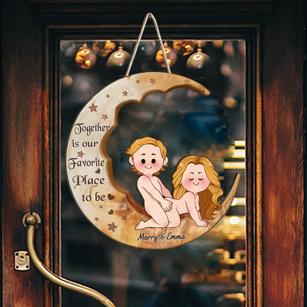 Together Is Our Favourite Place To Be - Personalized Couple Custom Shaped Wood Sign