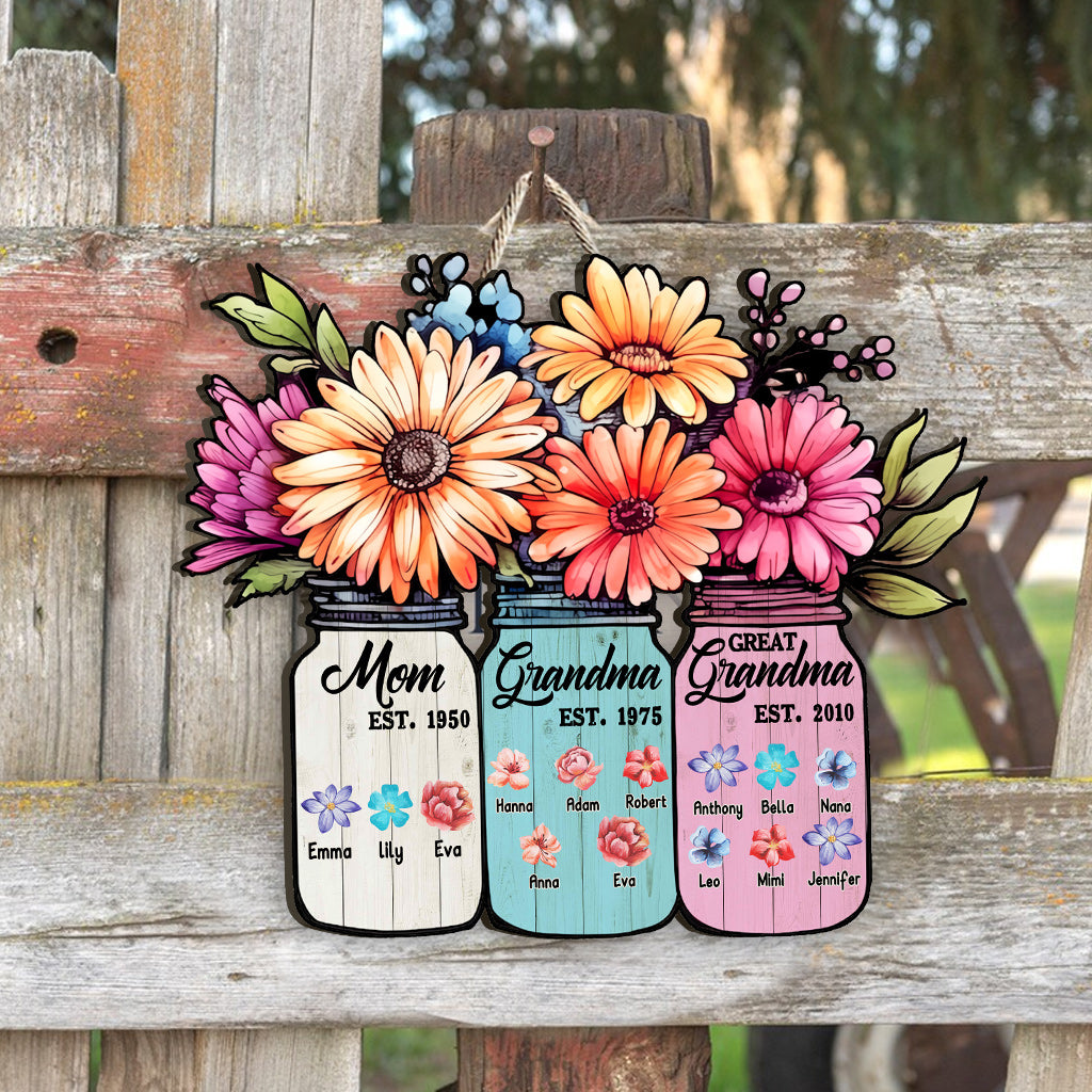 Mama, Oma, Uroma – personalisiertes, individuell geformtes Holzschild für Oma