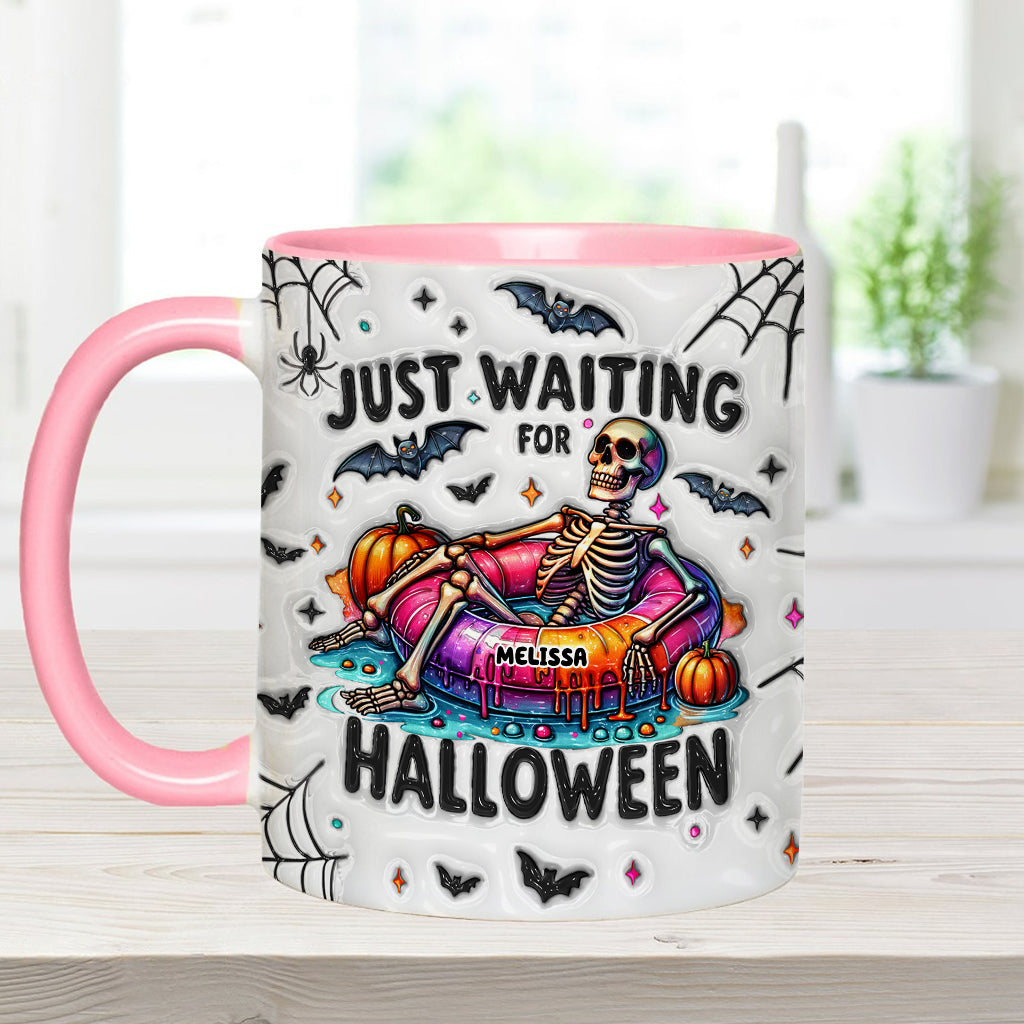 Ich warte nur noch auf Halloween – personalisierte Tasse mit Totenkopf-Akzent
