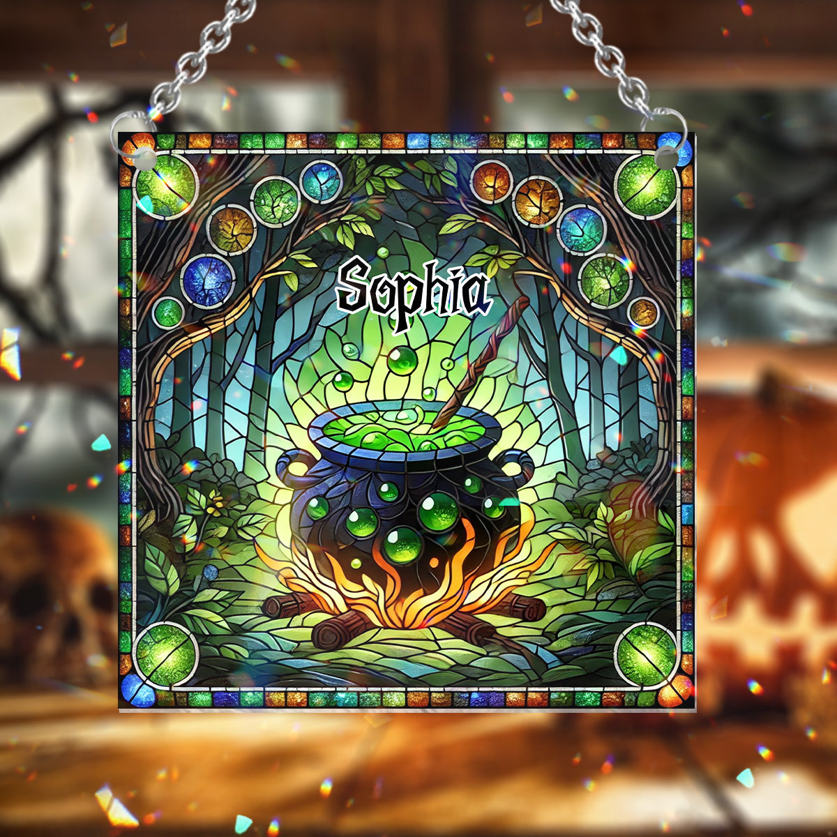 Witch's Cauldron - Personalized Witch Window Hanging Suncatcher Ornament
