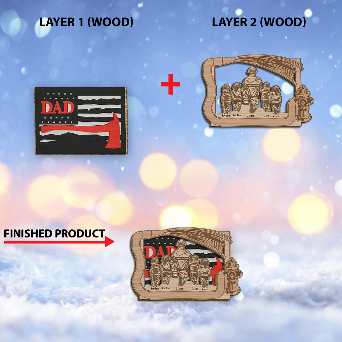 Daddy's Team – Personalisiertes zweilagiges Holzschild „Vater“ / Holzplakette