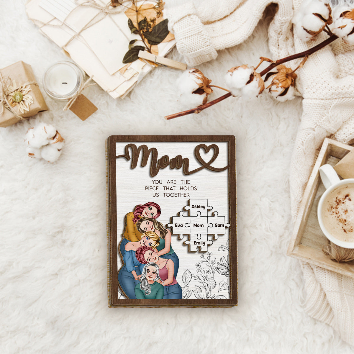 Mama, du bist das, was uns zusammenhält – Personalisiertes zweilagiges Holzschild/Holzplakette für Mama