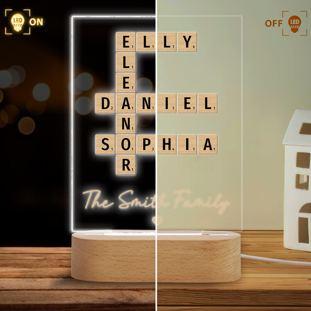 Family Crossword Art - Personalized Family Shaped Plaque Light Base