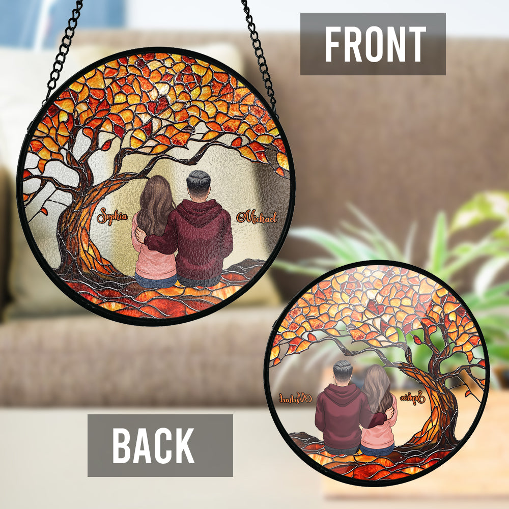 Du und ich, wir schaffen das – Personalisierter Buntglas-Sonnenfänger für Paare