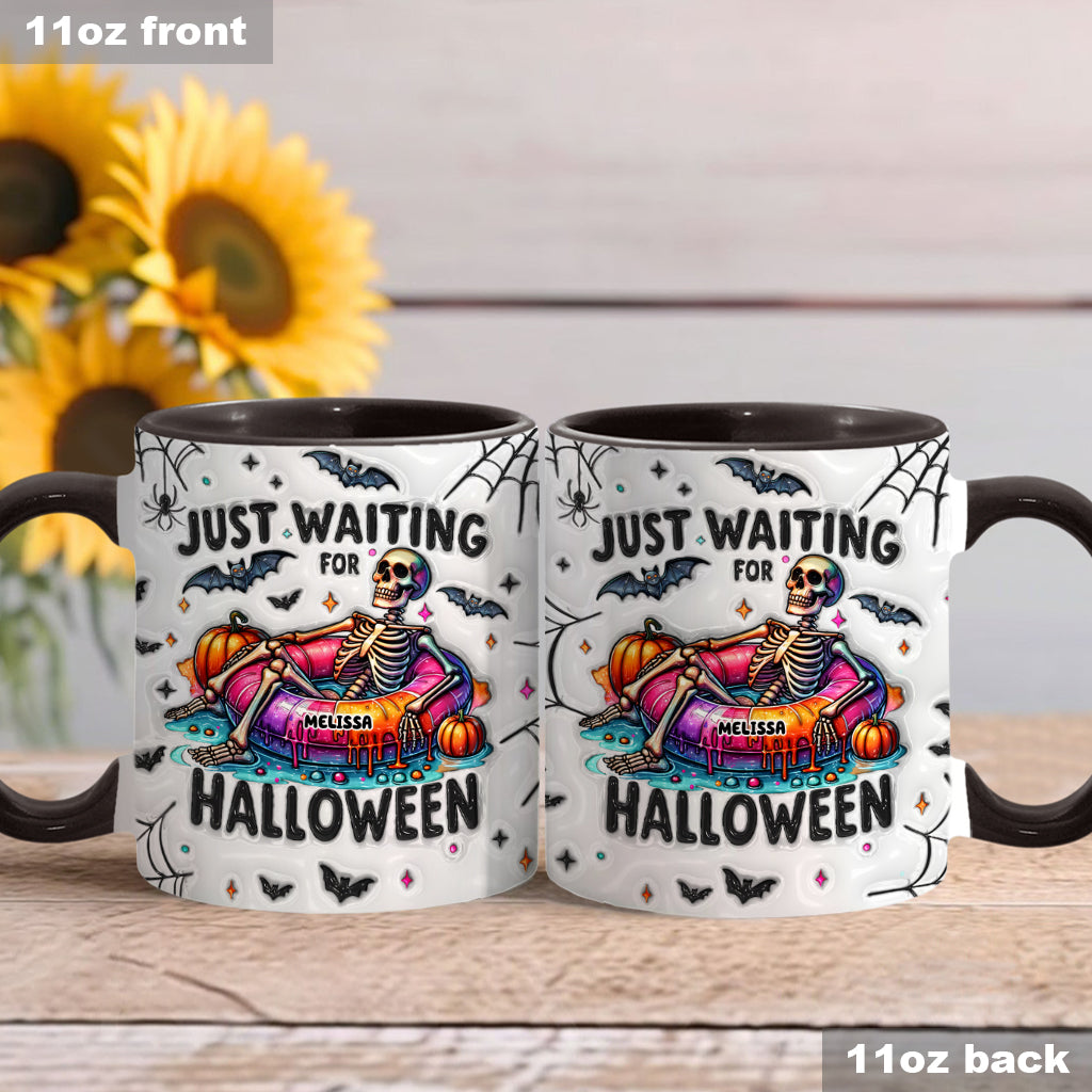 Ich warte nur noch auf Halloween – personalisierte Tasse mit Totenkopf-Akzent
