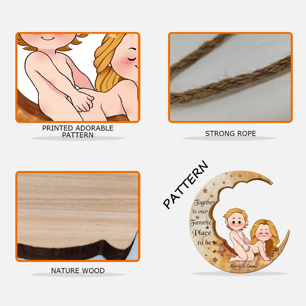 Together Is Our Favourite Place To Be - Personalized Couple Custom Shaped Wood Sign