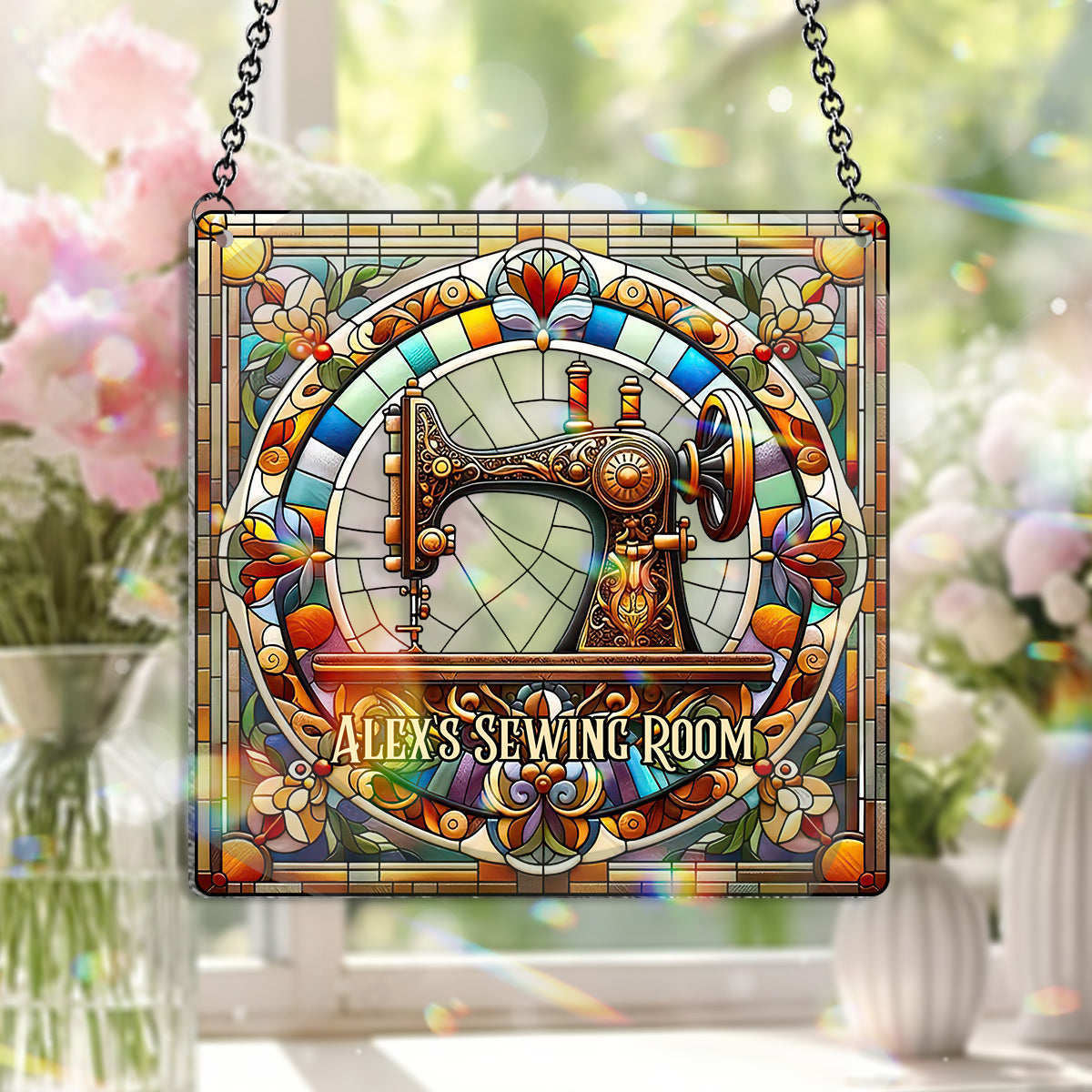 Mein Nähzimmer – Personalisierter Fensterhänger-Sonnenfänger als Schmuck 