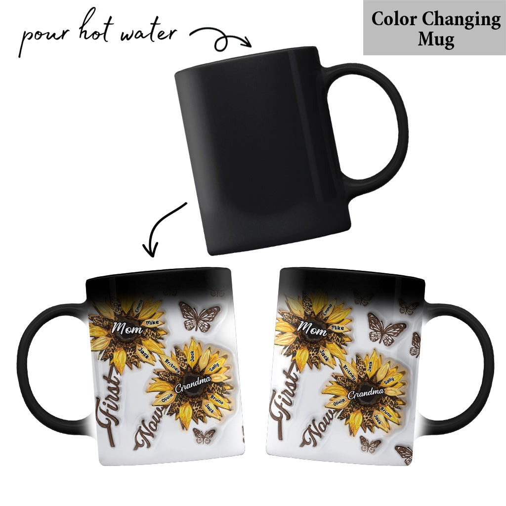 Erst Mama, jetzt Oma – Sonnenblumen-Aufblasbecher – Personalisierte Oma-Tasse