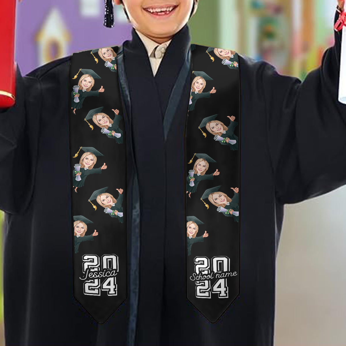 Caricature Funny Character - Personalized Graduation Graduation Stole