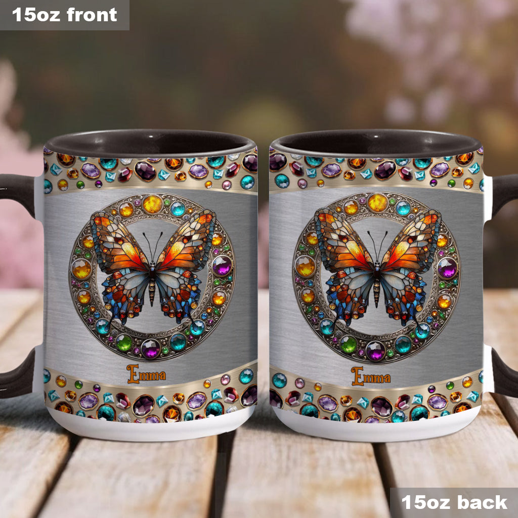 Stained Glass Beauty - Personalized Butterfly Accent Mug