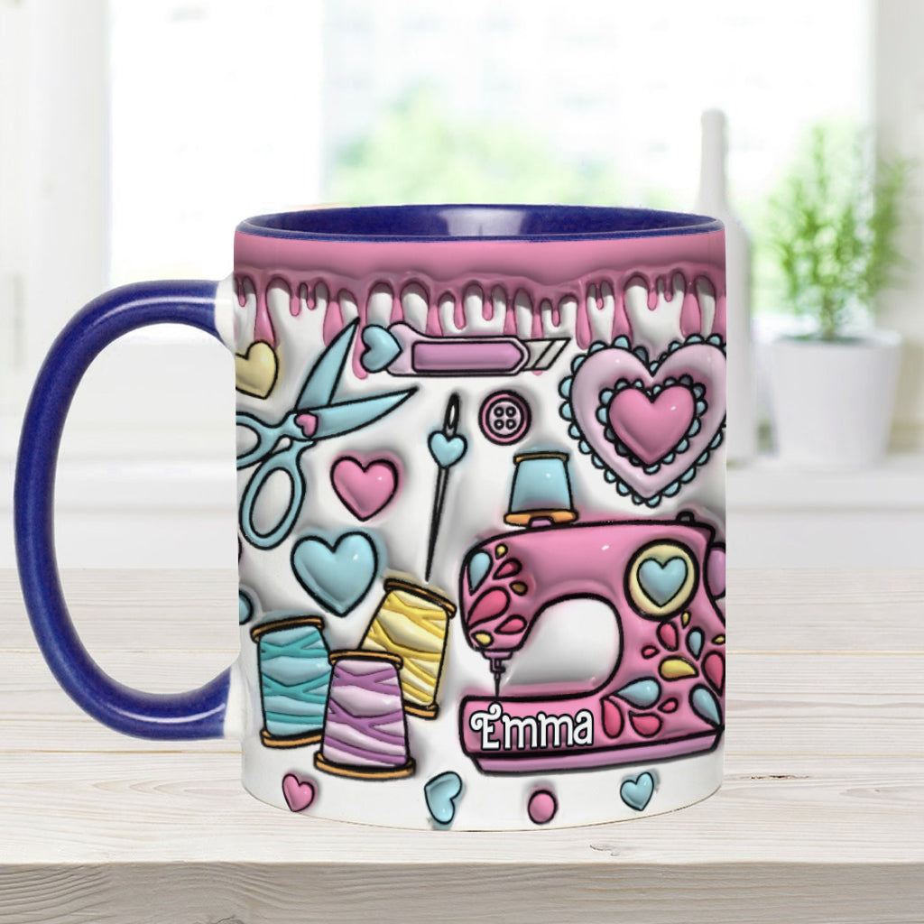 Pink für Nähbegeisterte – Personalisierte Tasse mit Nähmotiv