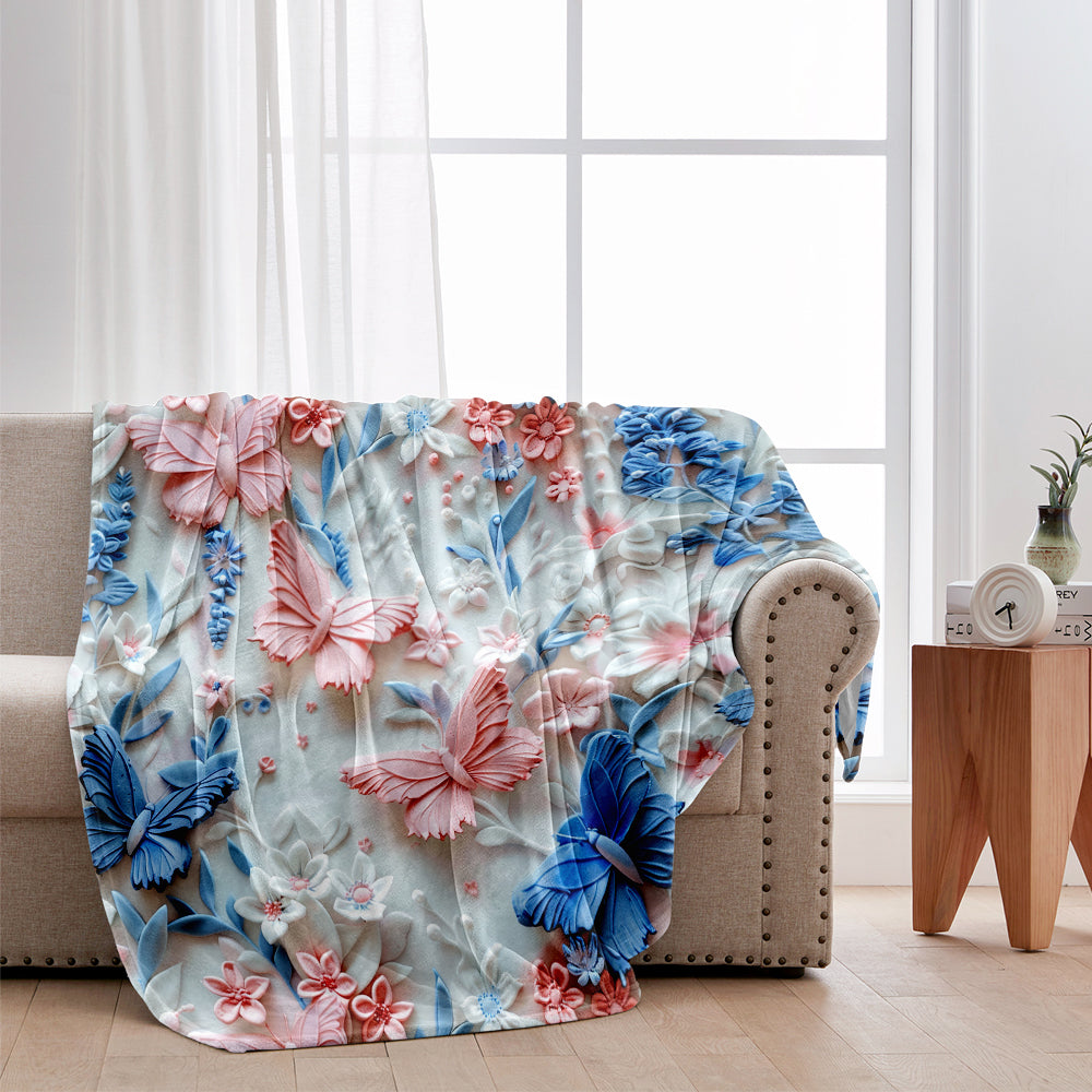 Personalisierte Schmetterlingsdecke mit rosa und blauen Schmetterlingen