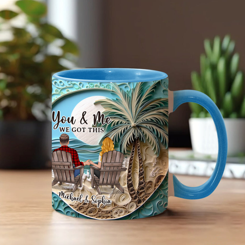 Strandszene mit glücklichem Paar – personalisierte Tasse mit Pärchenmotiv