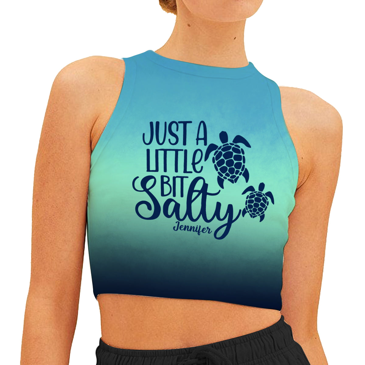 Just a Little Bit Salty - Personalized Turtle Crop Tank Top