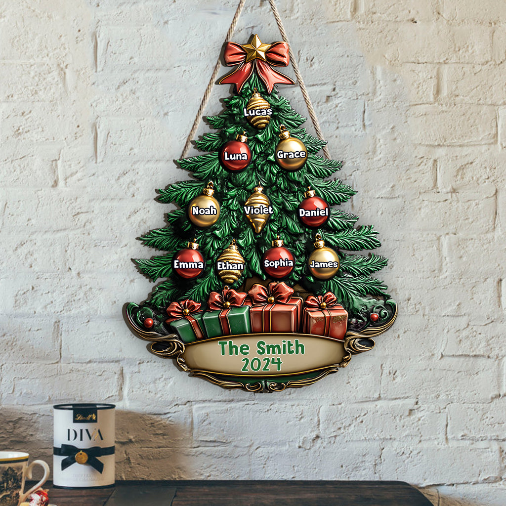 Frohe Weihnachten – Personalisiertes, individuell geformtes Holzschild für die Familie