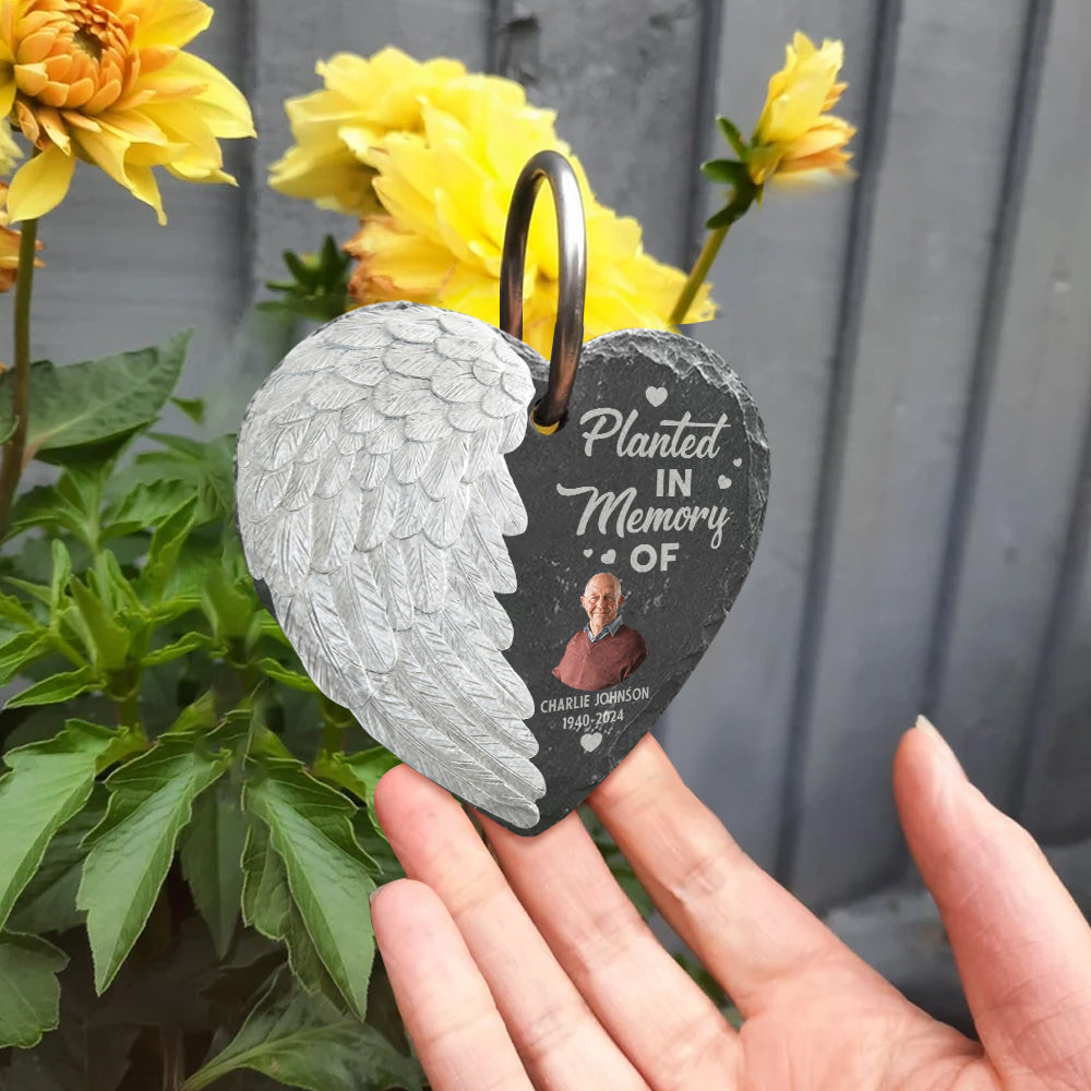 Rooted in Love, Always in Our Hearts - Personalized Memorial Heart Hanging Garden Slate