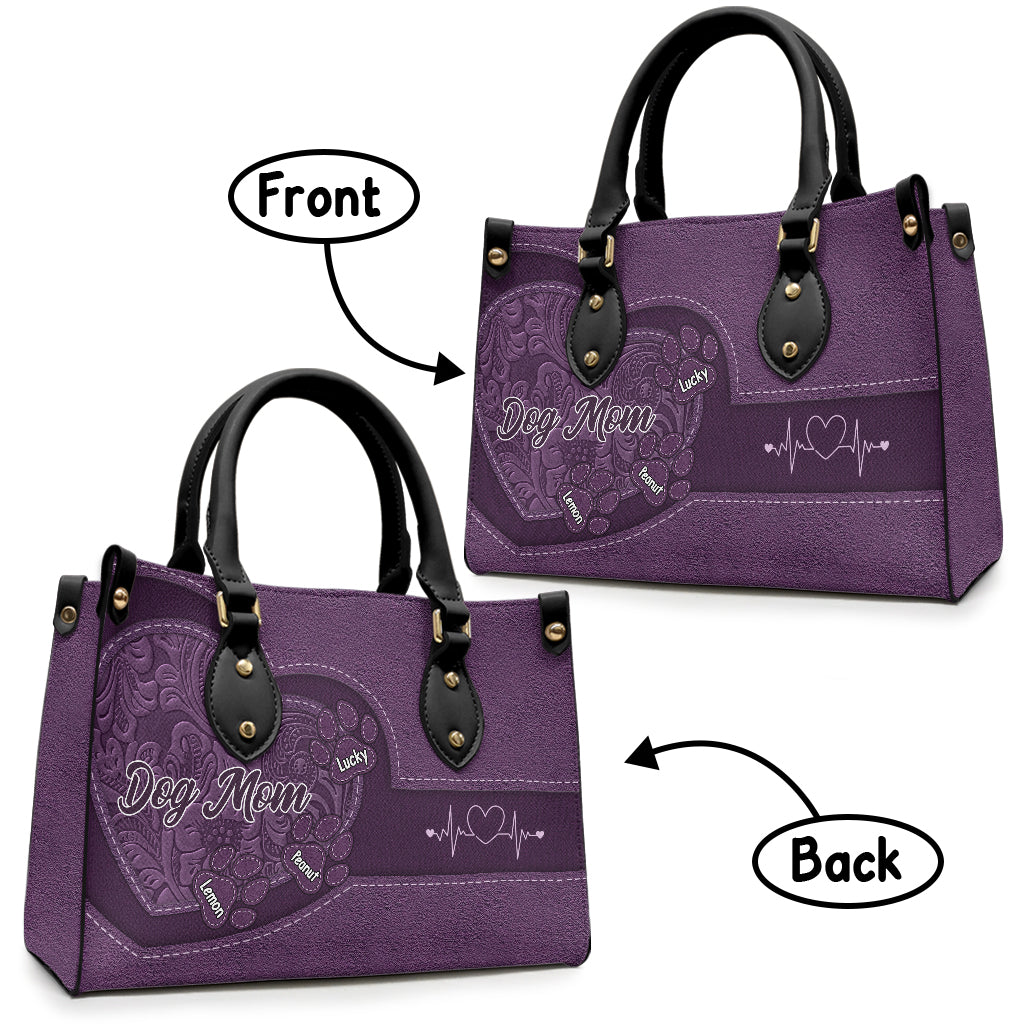 Hundemama, Katzenmama, Herz und Pfoten – personalisierte Hunde-Lederhandtasche