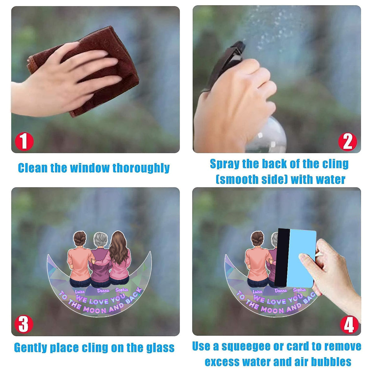 Ich liebe dich bis zum Mond und zurück – Personalisierter Sonnenfänger-Aufkleber für Mutter