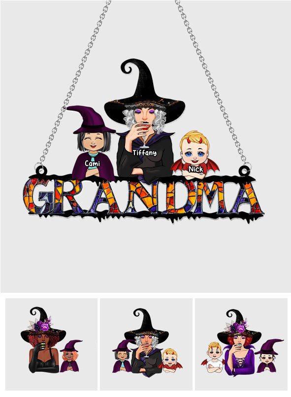 Halloween-Oma-Motiv – Personalisierter Oma-Fensterhänger als Sonnenfänger 