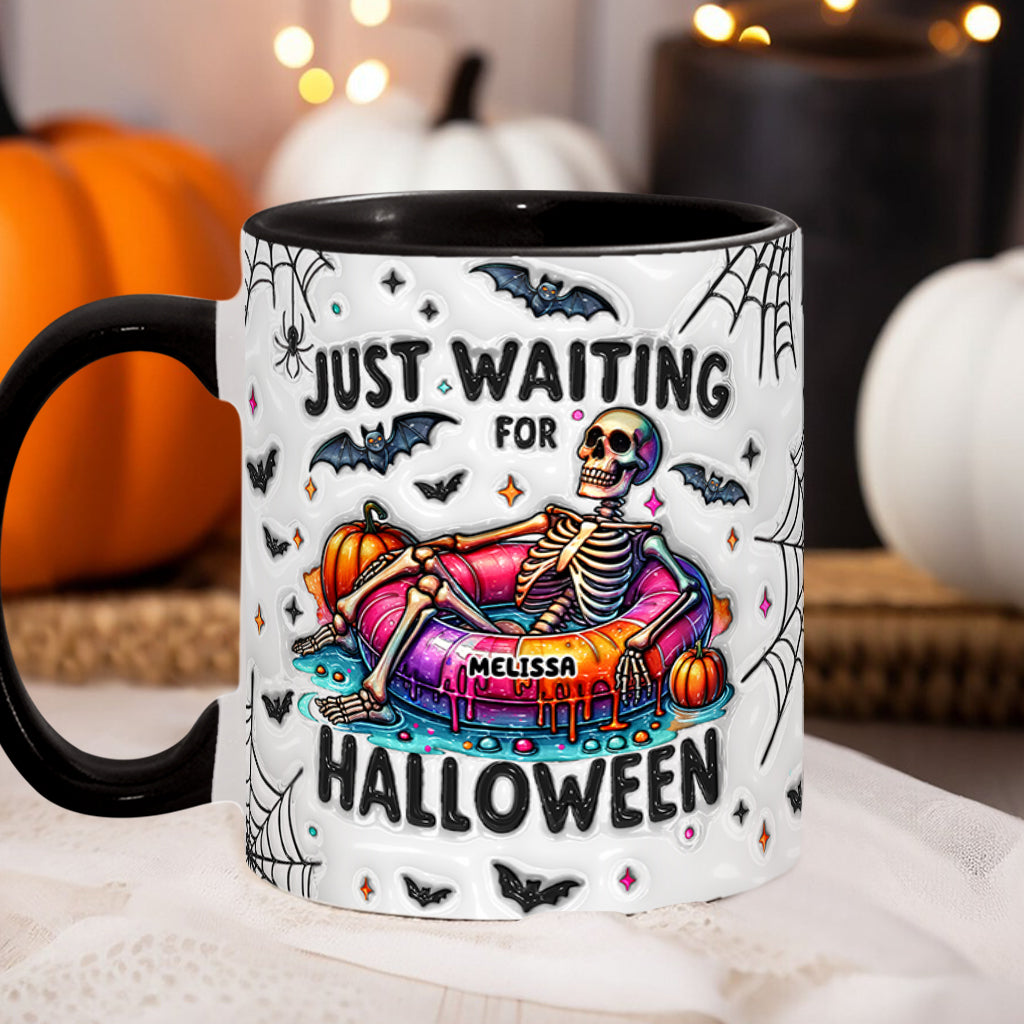 Ich warte nur noch auf Halloween – personalisierte Tasse mit Totenkopf-Akzent