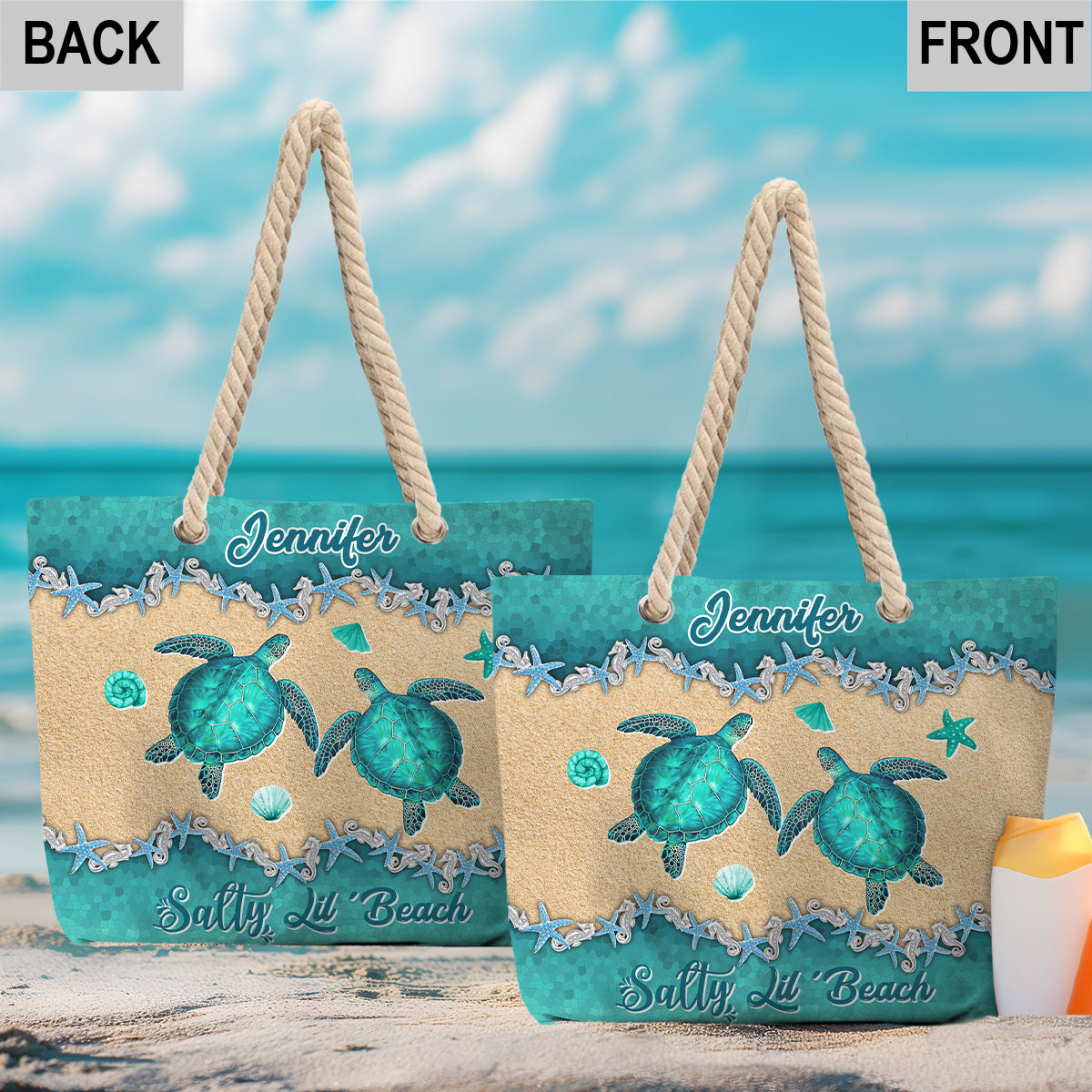 Strandtasche „Beach Please Turtle Version“ – Personalisierte Schildkröten-Strandtasche