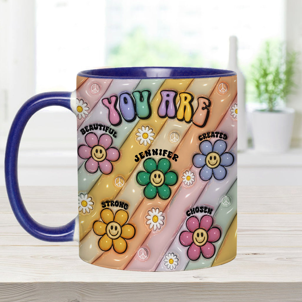 You Are Beautiful Strong Victorious Enough - Personalized Hippie Accent Mug