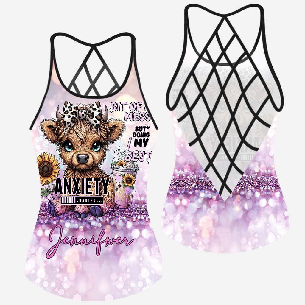 Etwas chaotisch, aber ich gebe mein Bestes – personalisiertes Tanktop mit Kuhkreuz