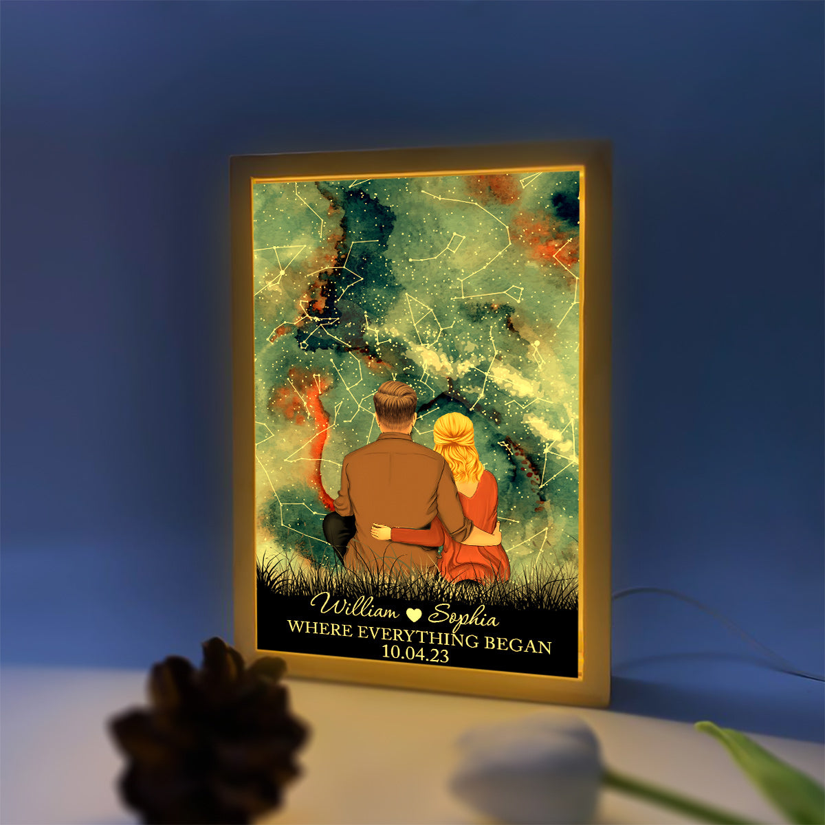 Wo alles begann – Personalisierter Bilderrahmen mit Leuchtkasten für Paare