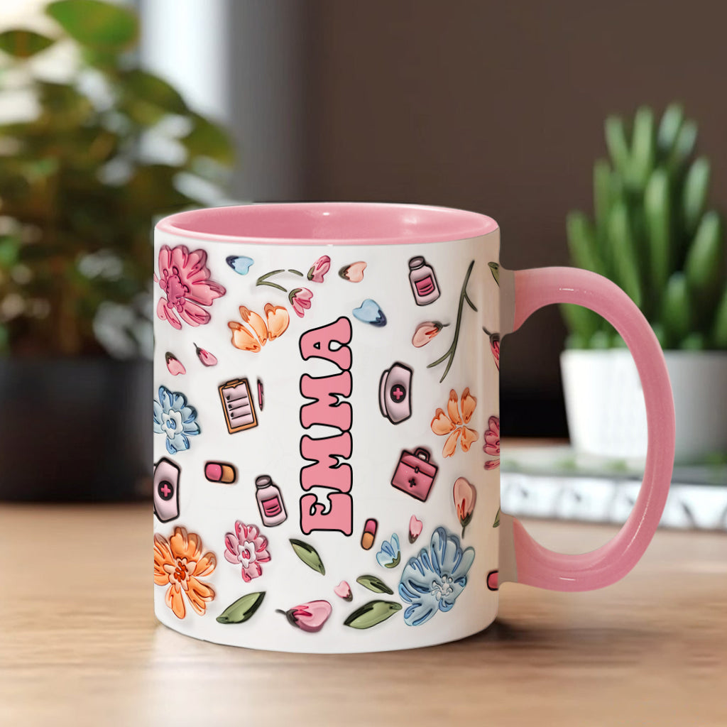 Nurse Life Pink Pastel Floral Inflated - Personalized Nurse Accent Mug