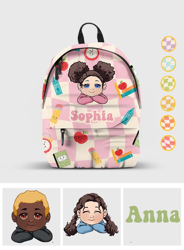 Welliges Karomuster – personalisierter Kinderrucksack für den Schulanfang