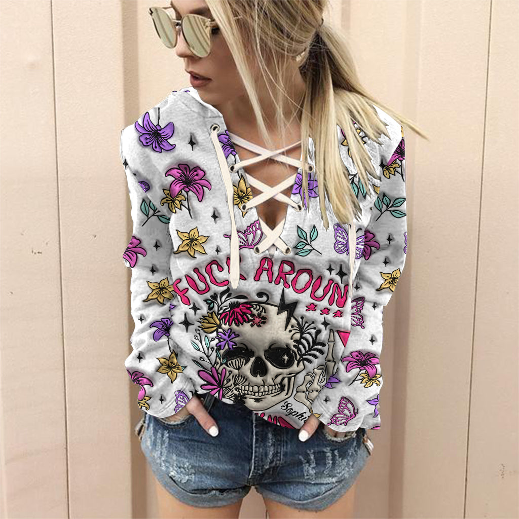 Verarsche es und finde es heraus – personalisiertes Totenkopf-Kleid mit schulterfreiem Oberteil und langen Ärmeln