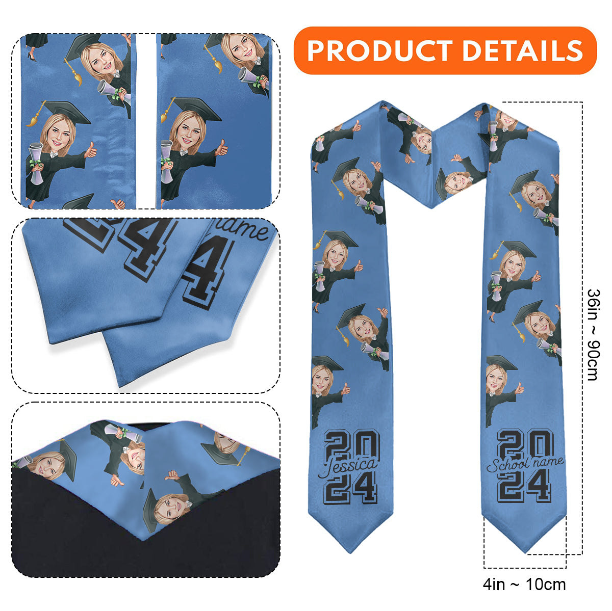 Lustige Karikaturfigur – Personalisierte Abschlussstola 