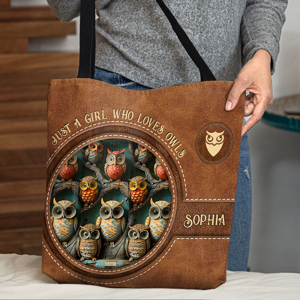 Einfach ein Mädchen, das Eulen liebt – personalisierte Eulen-Tragetasche