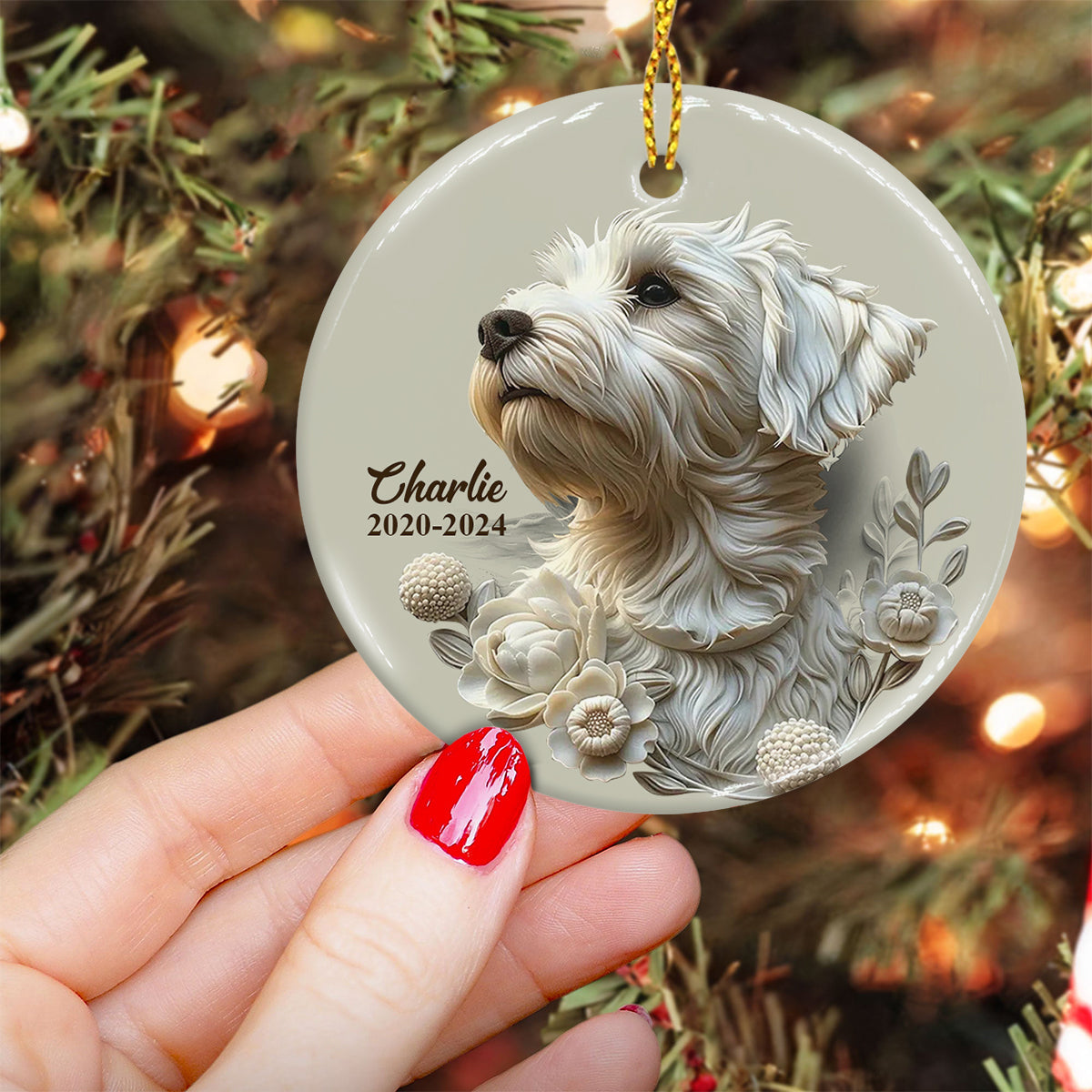 In Loving Memory - Personalized Dog Ceramic Circle Ornament
