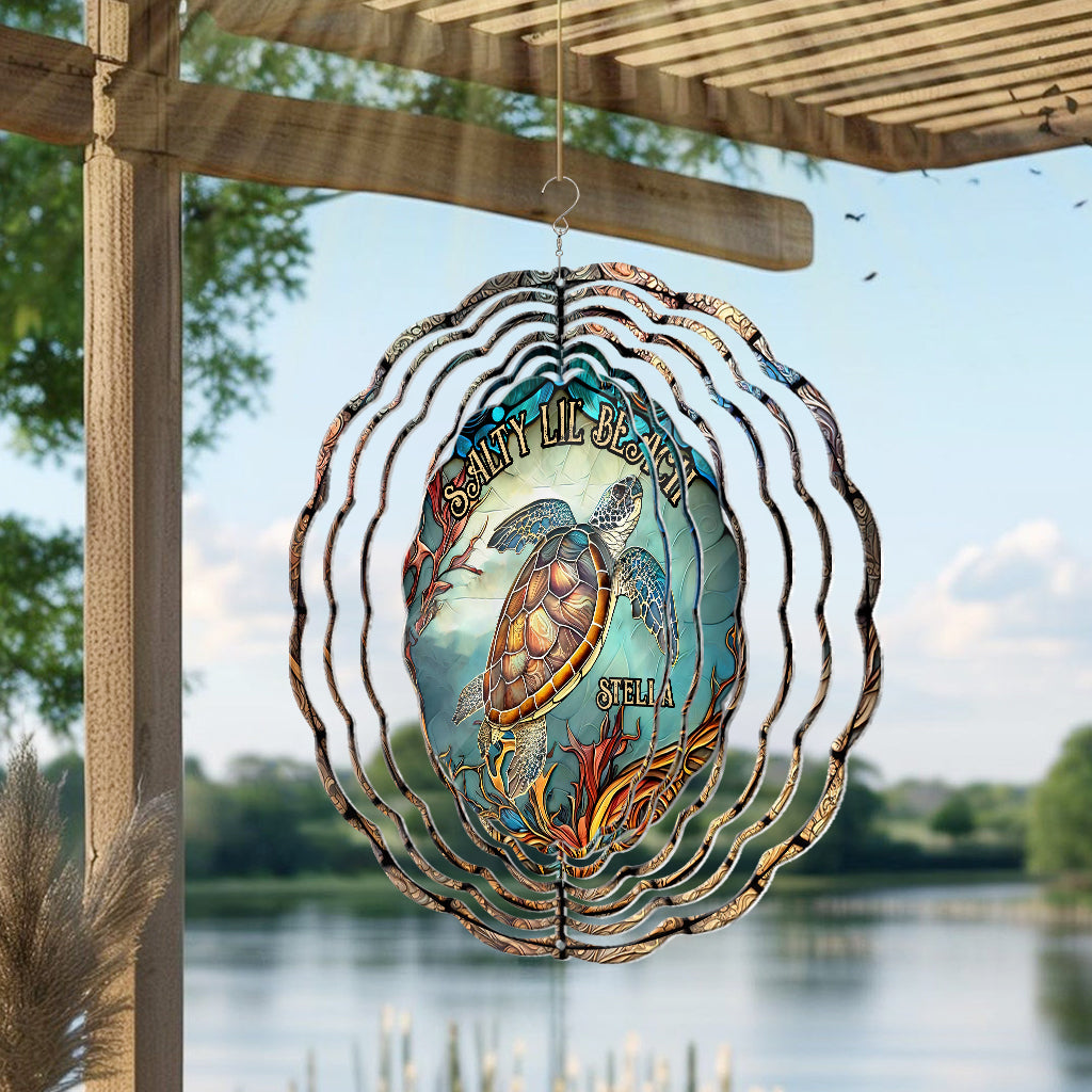 Salty Lil' Beach - Personalized Turtle Wind Spinner