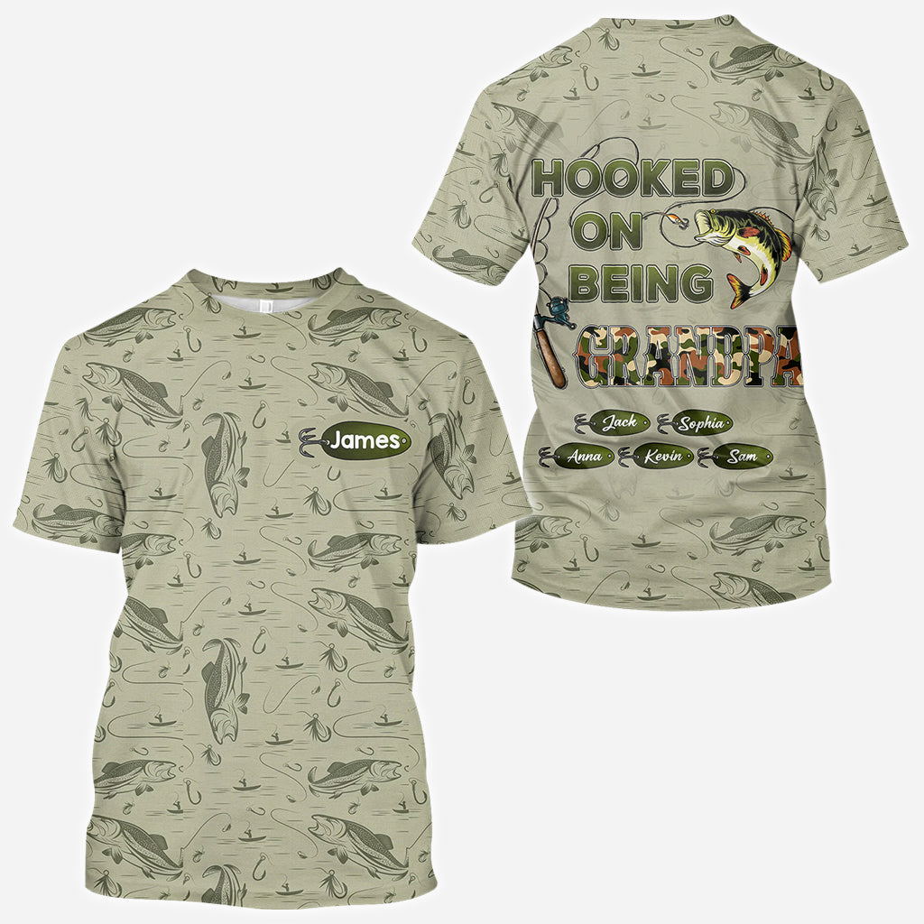Hooked On Being Dad/ Grandpa... - Personalized Fishing All Over Shirt