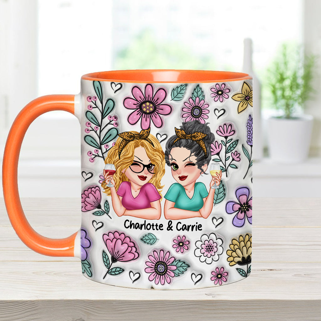 Besties Forever Beautiful Floral Style - Personalized Bestie Accent Mug