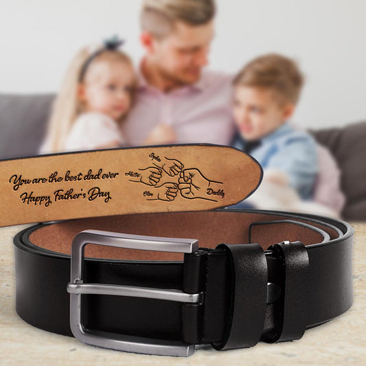 Daddy's Team Best Dad Ever - Personalisierter Ledergürtel für Väter