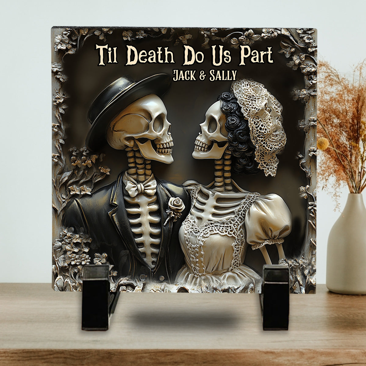 Bis dass der Tod uns scheidet – Personalisierter quadratischer Stein für Paare