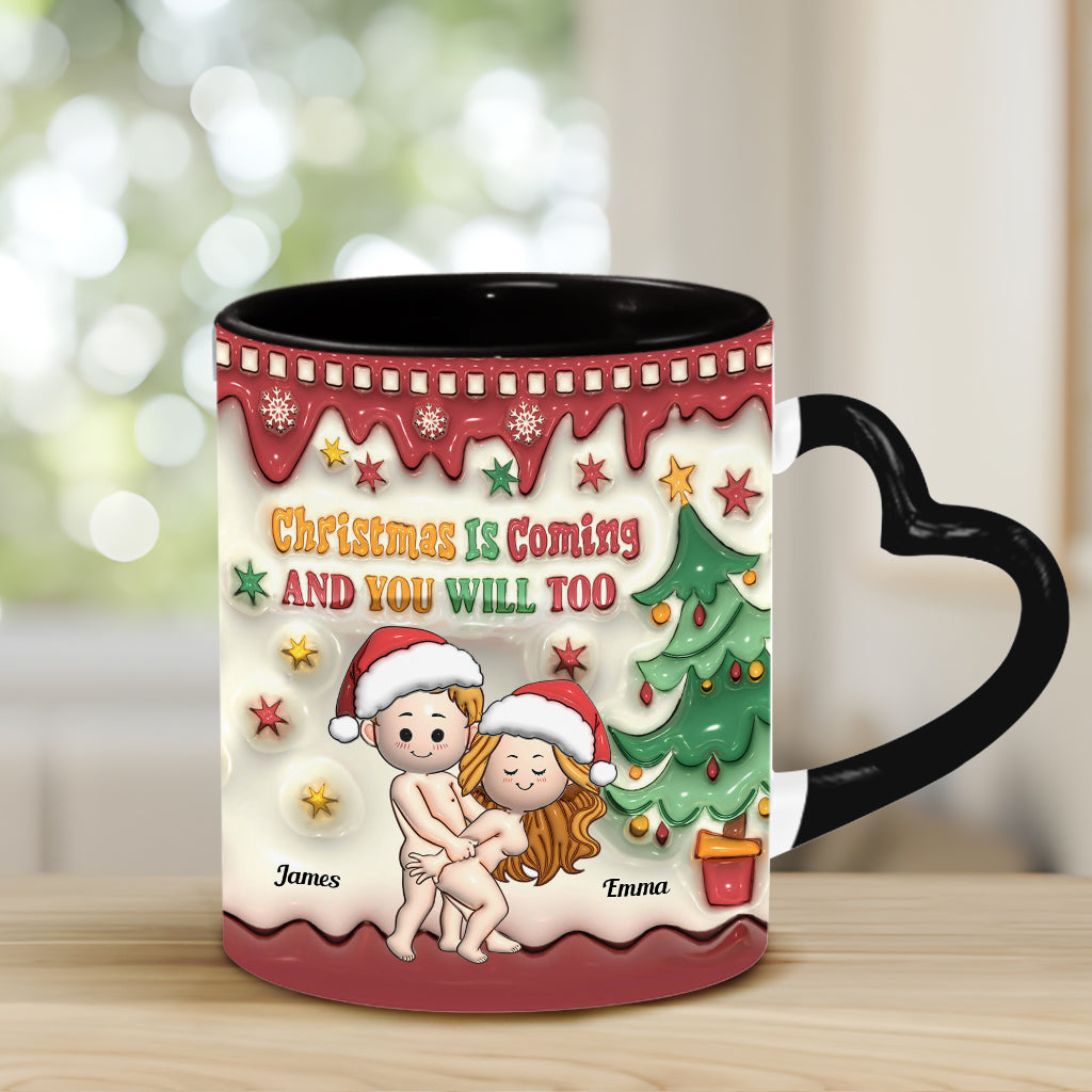 Weihnachten naht – Personalisierte Tasse mit Herzgriff für Paare