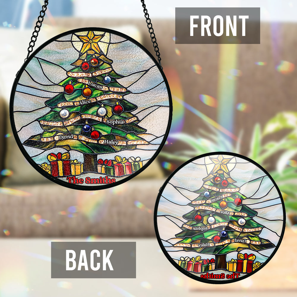Frohe Weihnachten – Personalisierter Familien-Sonnenfänger aus Buntglas