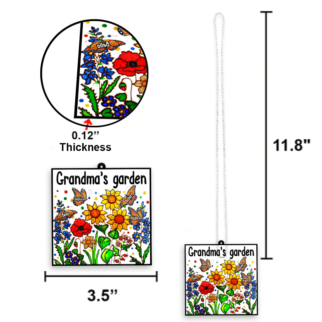 Omas Garten mit Schmetterling – Personalisierter transparenter Autoanhänger „Oma“