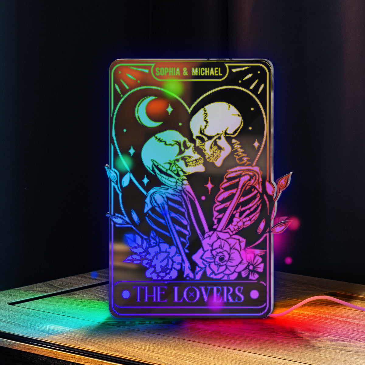 The Lovers – Personalisierte Totenkopf-Spiegelleuchte 