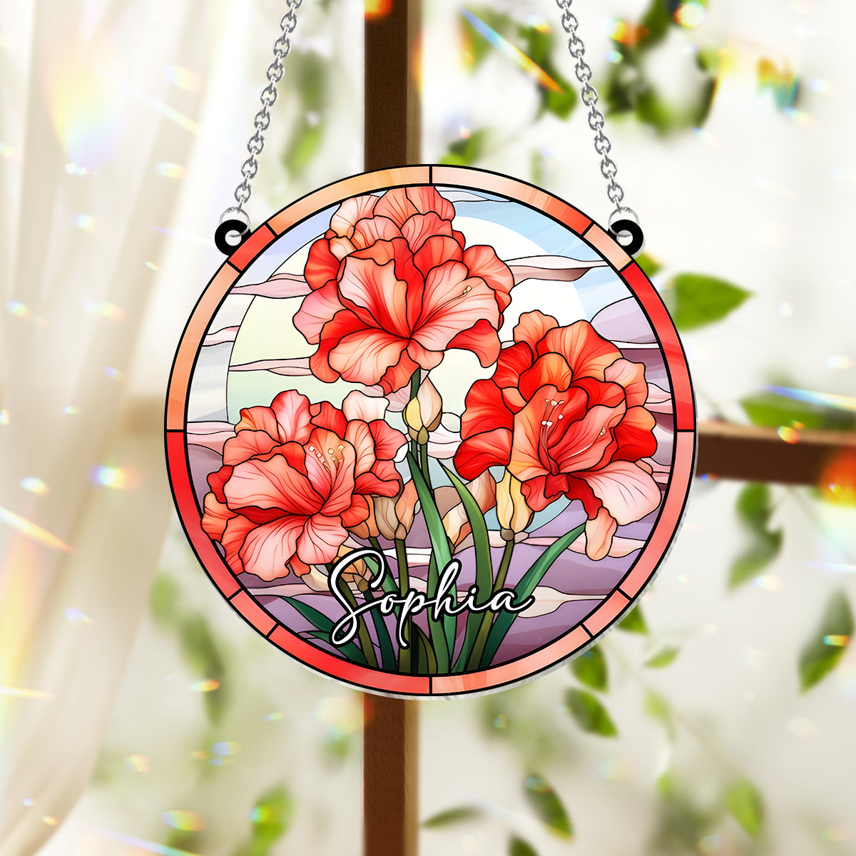 Geburtsmonatsblumen aus Buntglas – Personalisierter Geburtstags-Fensterhänger als Sonnenfänger 