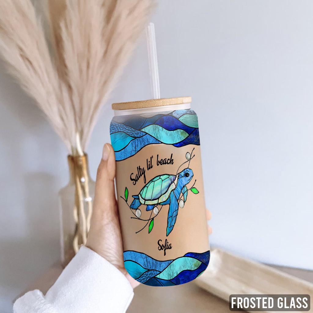 Salty Lil' Beach Blue Ocean Summer Vibes - Personalisierte Turtle Can Glas