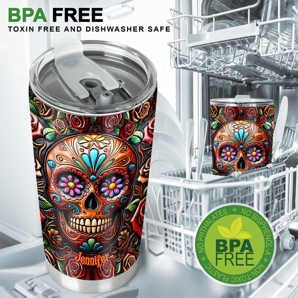 Rosen und Totenkopf – Personalisierter Totenkopf-Trinkbecher