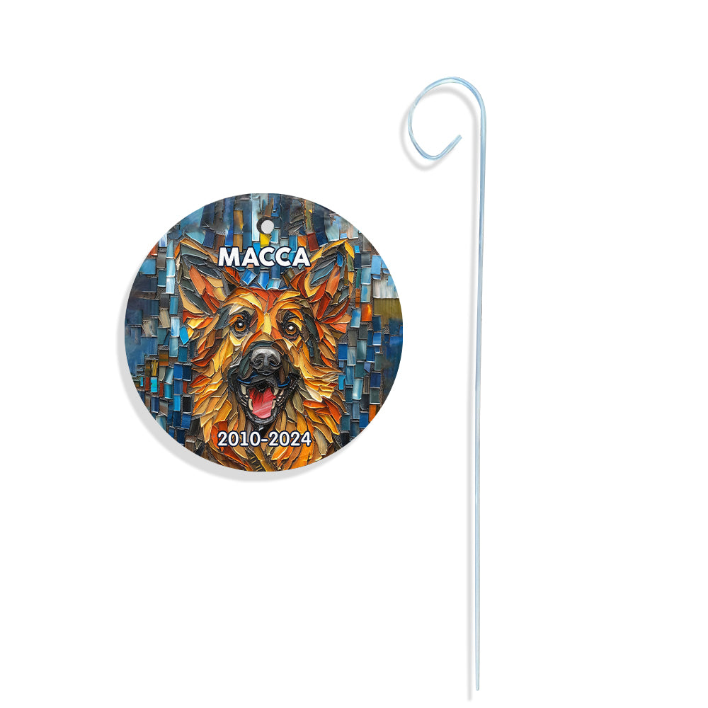 Hund auf Keramikfliesen – Personalisierte runde Hänge-Gartenfliese mit Hundemotiv